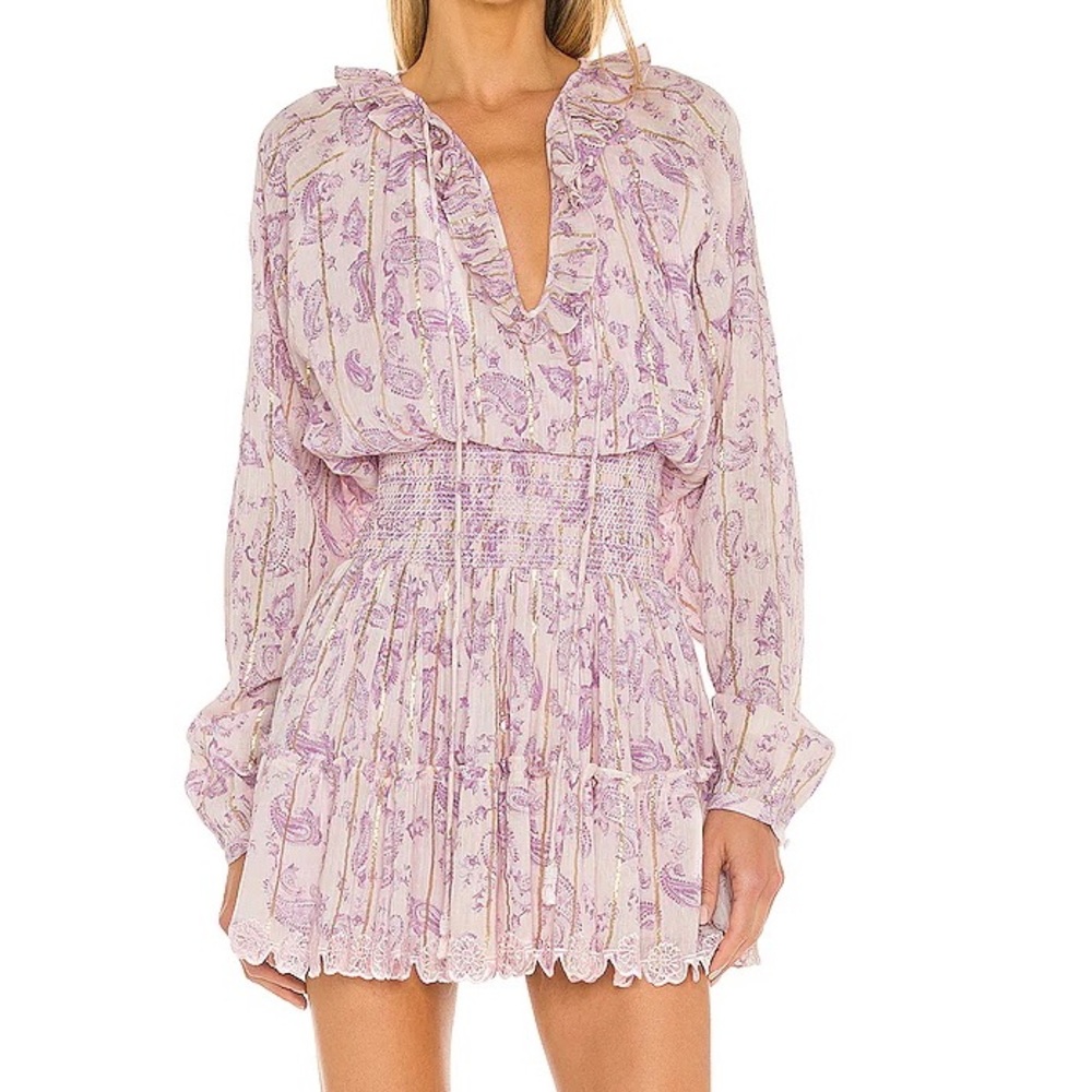 Hemant and Nandita Purple and Gold Ruffled Mini Dress (Size XS)